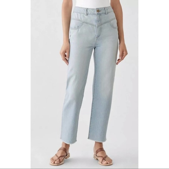 DL1961 Jerry High Rise Vintage Straight Jean Light Wash Raw Hem Size 28 - Picture 2 of 11